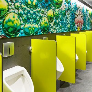 HPL Compact urinal partitions, for restrooms by egy stone.